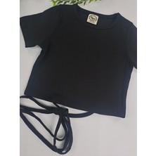 Timi Kids Kız Çocuk Crop Takım Fitilli Kumaş Ispanyol Paça Siyah Ipli Ikili Takım
