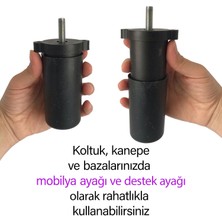 Glaswen 4 Adet Ayarlı Destek Ayağı 9.5 x 14.5 cm Siyah Gizli Ayak M8 Civatalı Incediş Mobilya Kanepe Baza Koltuk