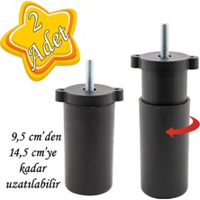 Glaswen 2 Adet Ayarlı Destek Ayağı 9.5 x 14.5 cm Siyah Gizli Ayak M8 Civatalı Incediş Mobilya Kanepe Baza Koltuk