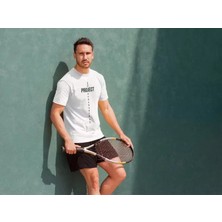 Tarz Yeri Bisiklet Yaka Baskılı Oversize T-Shirt Beyaz