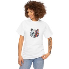Tarz Yeri Bisiklet Yaka Baskılı T-Shirt - Beyaz -
