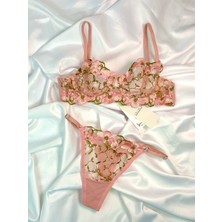 Mugina Charm Pembe Çiçek Alt Üst Bralet Takımı (Ayarlanabilir Sütyen ve Külot)