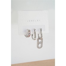 By Zeyna Aksesuar Kadın  Vip Seri Zirkon Taşlı 3'lü Küpe