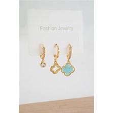 By Zeyna Aksesuar Kadın  Vip Seri Zirkon Taşlı 3'lü Küpe