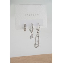 By Zeyna Aksesuar Kadın  Vip Seri Zirkon Taşlı 3'lü Küpe