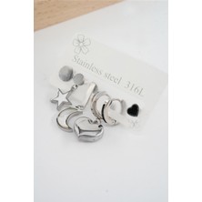 By Zeyna Aksesuar Kadın 316 L Paslanmaz Çelik Vip Seri Zirkon Taşlı 3'lü Küpe