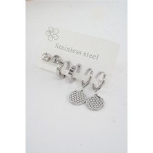 By Zeyna Aksesuar Kadın 316 L Paslanmaz Çelik Kararmaz  6'lı Küpe Seti