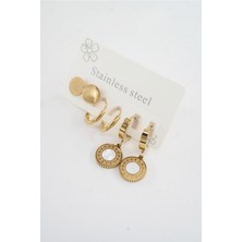 By Zeyna Aksesuar Kadın 316 L Paslanmaz Çelik Kararmaz  6'lı Küpe Seti