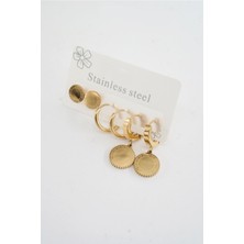 By Zeyna Aksesuar Kadın 316 L Paslanmaz Çelik Kararmaz  6'lı Küpe Seti