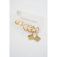 By Zeyna Aksesuar Kadın 316 L Paslanmaz Çelik Kararmaz  6'lı Küpe Seti