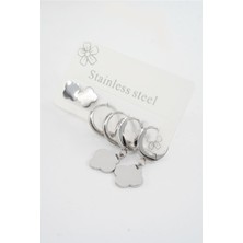 By Zeyna Aksesuar Kadın 316 L Paslanmaz Çelik Kararmaz  6'lı Küpe Seti