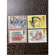 Ephemera Ingiltere Damgalı Pullar Büyük Ebat Ingiliz Lot Noel Temalı