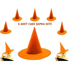 Çerçici Turuncu Renk Keçe Cadı Şapkası Yetişkin Çocuk Uyumlu 6 Adet