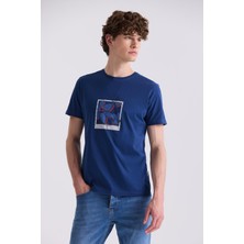 Jakamen Lacivert Slim Fit Bisiklet Yaka T-Shirt