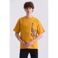 Jakamen Sarı Yazı Baskılı Bisiklet Yaka T-Shirt