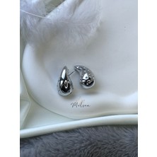Melsea Taşlı Çelik Damla Model Küpe Bottega Büyük Boy
