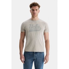 Ucla Margan Gri Bisiklet Yaka Baskılı Erkek Tshirt