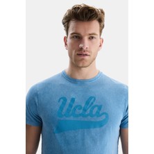 Ucla Margan Mavi Bisiklet Yaka Baskılı Erkek Tshirt