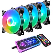 Coolmoon 4 Adet 12CM Rgb Işıklı Kasa Fanı ( 12V 6 Pin Bağlantı ) Rgb Fan Seti + Kontrolcü + Kumanda