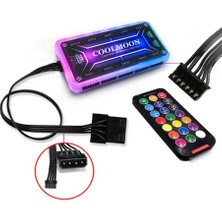 Coolmoon 4 Adet 12CM Rgb Işıklı Kasa Fanı ( 12V 6 Pin Bağlantı ) Rgb Fan Seti + Kontrolcü + Kumanda