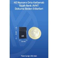 Netsan Etiket 40 Numara Orta Katlamalı Siyah Renk Avnt Dokuma Beden Etiketleri 250 Ad.