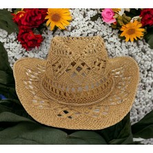 Shopiolog Geniş Kenarlı Etnik Dokulu Uv Korumalı Hasır Kovboy Şapka