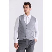 Jakamen Gri Slim Fit Düğmeli Triko Yelek