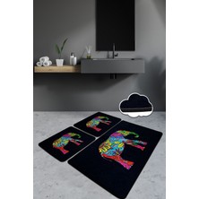 Chilai Home Olıfant Sıyah 3'lü Set Banyo Halısı Paspas Yıkanabilir Kaymaz Taban Klozet Takımı Djtbanyo