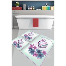 Chilai Home Purple Balloon 3'lü Set Banyo Halısı Kaymaz Tabanlı Klozet Takımı Paspas Seti Djtbanyo