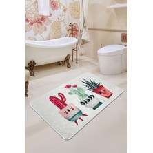 Chilai Home Happy Cactus Djt Ekru Banyo 70X120 cm Kaymaz, Yıkanabilir, Banyo Halısı, Paspası