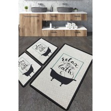 Chilai Home Take A Bath Banyo Halısı 3'lü Set Banyo Halısı Paspas Yıkanabilir Kaymaz Djtbanyo