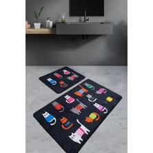 Chilai Home Black Cats 2'li Set Banyo Halısı, Paspas Djtbanyo