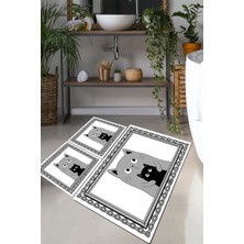 Chilai Home Mom Cat 3'lü Set Banyo Halısı Banyo Paspası Djtbanyo