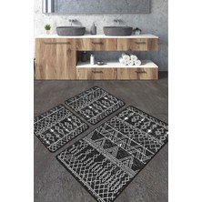 Chilai Home Straordinario Siyah Banyo Halısı 3'lü Set, Banyo Halısı , Banyo Paspası Yıkanabilir Djtbanyo