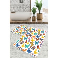 Chilai Home Butterfly Valley Banyo Halısı 2'li Set Banyo Paspası Kaymaz Tabanlı Klozet Takımı Djtbanyo