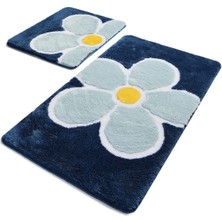 Chilai Home Flower Mavi 2Li Set Banyo Halısı