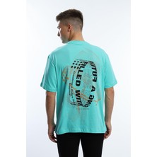 Polo State Erkek Oversize Fit Ön Arka Baskılı Basic Tişört Turkuaz