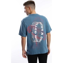 Polo State Erkek Oversize Fit Ön Arka Baskılı Basic Tişört Indigo