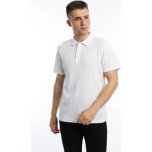 Polo State Erkek Waffle Kumaş Polo Yaka Tişört Beyaz