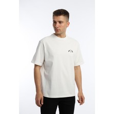 Polo State Erkek Oversize Fit Göğüs Baskılı Basic Tişört Beyaz