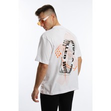 Polo State Erkek Oversize Fit Ön Arka Baskılı Basic Tişört Beyaz