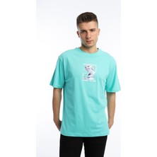 Polo State Erkek Oversize Fit Open Your Eyes Baskılı Tişört Turkuaz