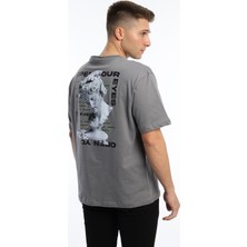 Polo State Erkek Oversize Fit Open Your Eyes Baskılı Tişört Gri