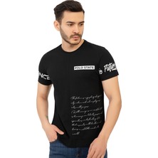 Polo State Erkek Ön Arka Baskılı Regular Tişört Siyah
