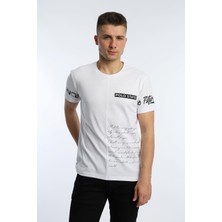 Polo State Erkek Ön Arka Baskılı Regular Tişört Beyaz
