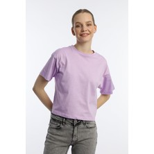 Polo State Kadin Oversize Fit Crop Tişört Lila