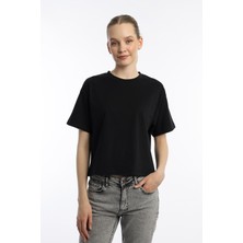 Polo State Kadin Oversize Fit Crop Tişört Siyah