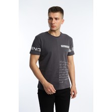 Polo State Erkek Ön Arka Baskılı Regular Tişört Gri