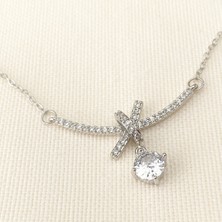 Kyver Xoxo Kolye Tiffany Model X Uçlu Zirkon Taşlı Çelik Silver 45+5 cm