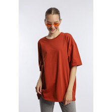 Polo State Kadın Oversize Bisiklet Yaka Tişört Kiremit